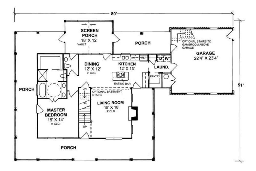 Floor Plan First Story of Country Plan #178-1079